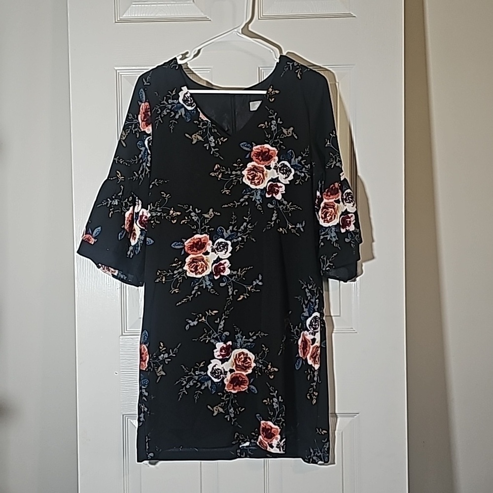 Belongsci Floral Shirt Dress Bell Sleeve Size M